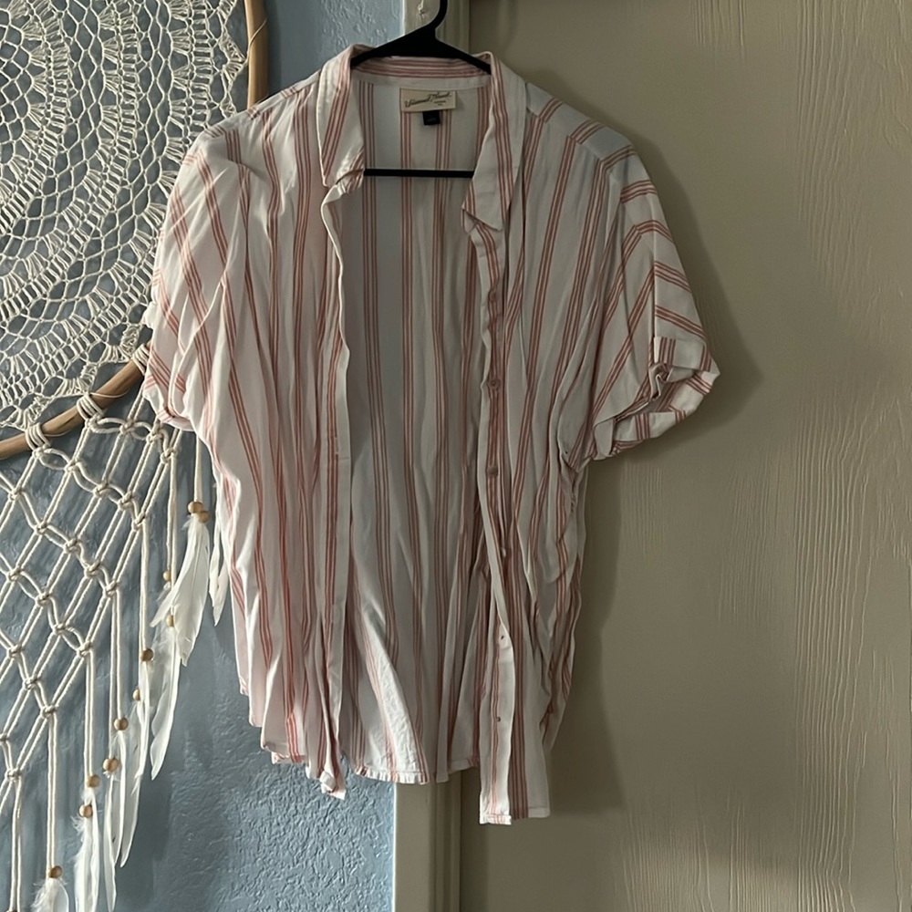 Pink Stripped Button-Up Blouse